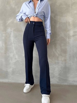 Lacivert Önü Cumalı İthal Krep Pantolon Lacivert Önü Cumalı İthal Krep Pantolon