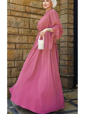 Pembe Ankanoor Büzgü Yaka Salaş Elbise