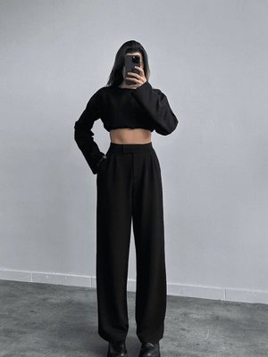 Siyah Cırtlı Palazzo Pantolon