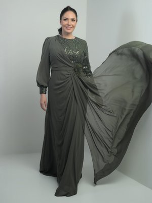 Haki Büyük Beden Abiye Elbise