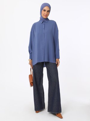 İndigo Pile Detaylı Modal Bluz / Gömlek