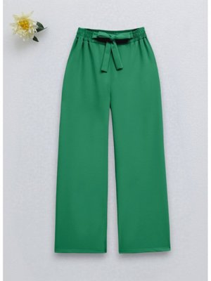İlkbahar Yeşili Beli Bağcıklı Double Bol Paça Pantolon