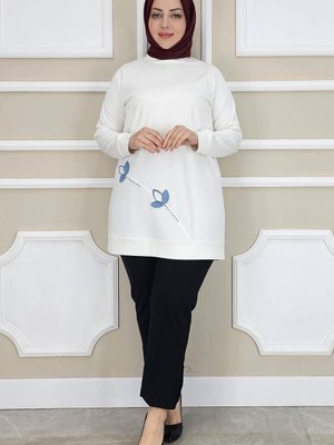 Ekru Çiçek Dikme Detaylı Tunik Ekru Çiçek Dikme Detaylı Tunik