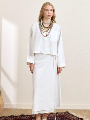 Beyaz Organik Keten Anvelop Etek