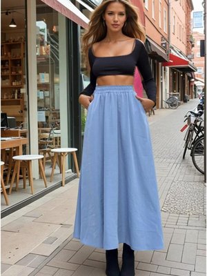 Mavi Yeni Açık Sezon Beli Lastikli A Kesim Salaş Yüksek Bel Kupra Uzun Etek Mavi Yeni Açık Sezon Beli Lastikli A Kesim Salaş Yüksek Bel Kupra Uzun Etek