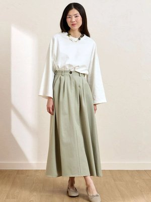 Küf Yeşili Keten Tek Düğmeli Etek