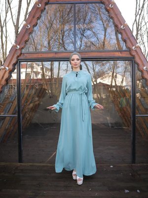 Mint Ankanoor Reglan Kol Bel Lastikli Elbise