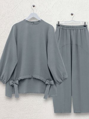 Gri Önden Büzmeli Şalvar Pantolon Ayrobin Salaş İkili Takım Gri Önden Büzmeli Şalvar Pantolon Ayrobin Salaş İkili Takım