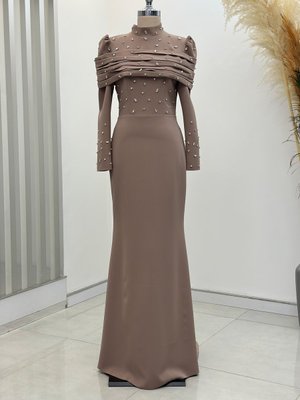 Sütlü Kahve Aden Abiye Elbise