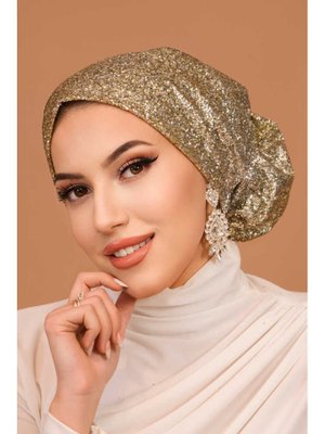 Gold Simli Abiye Hazır Türban Bone Gold Simli Abiye Hazır Türban Bone