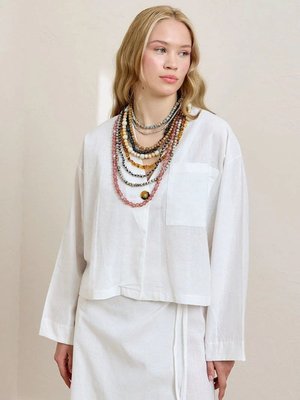 Beyaz Organik Keten Tek Cepli Ceket