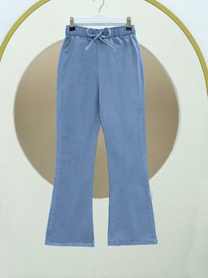 Mavi İspanyol Paça Bağcık Detaylı Kot Pantolon