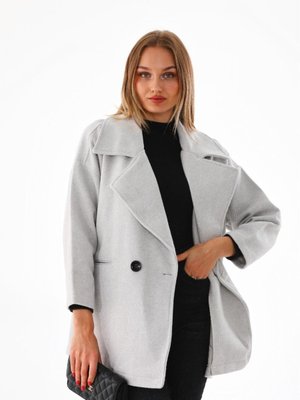 Gri Kruvaze Yaka Balık Sırtı Desenli Kaşe Cepli Kaban