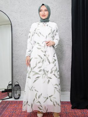 Yeşil Çiçek Desenli Elbise