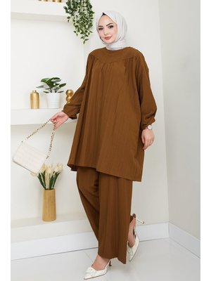 Acı Kahve Müslin Tunik Pantolon İkili Takım Acı Kahve Müslin Tunik Pantolon İkili Takım