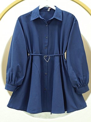 Lacivert Parça Kumaşlı Düğmeli Poplin Tunik