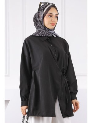 Siyah Yandan Bağlamalı Modal Tunik