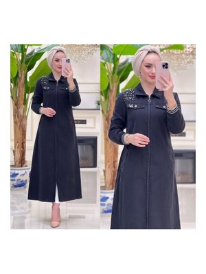 Taş Detaylı Fermuarlı Kot Kap