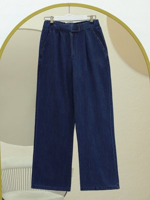 İndigo Çift Cepli Beli Lastikli Cırtlı Pileli Pantolon