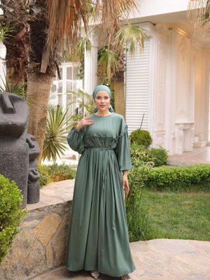 Mint Ankanoor Robalı Büzgülü Oversize Elbise