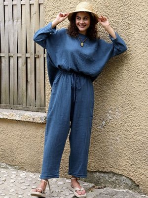 Dark İndigo Müslin Salaş Takım