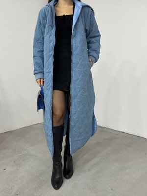 Mavi Kapüşonlu Astarlı Kapitone Kap