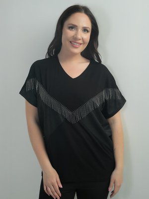 Siyah V Yaka Zincirli Yarasa Kol B.b. Bluz