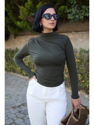 Omuzu Pileli Haki Bluz Omuzu Pileli Haki Bluz