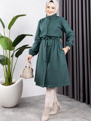 Zümrüt Yeşili Düğme Detaylı Kaşe Kaban Zümrüt Yeşili Düğme Detaylı Kaşe Kaban