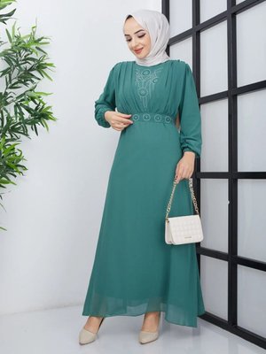 Mint İnci Detaylı Elbise