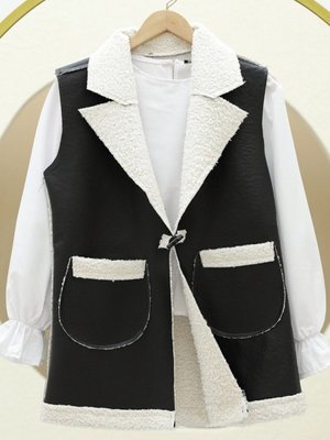 Ekru İçi Kuzu Peluş Çift Cepli Yelek Ekru İçi Kuzu Peluş Çift Cepli Yelek