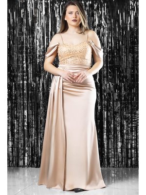 Pul Payet Detaylı Saten Abiye Gold Pul Payet Detaylı Saten Abiye Gold