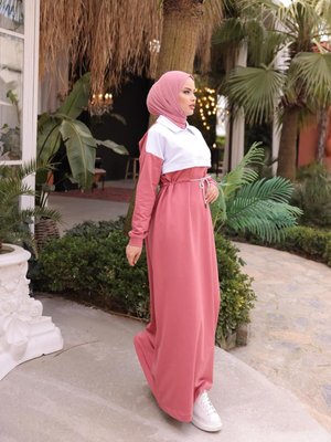 Pudra Ankanoor Garnili Iki İplik Pamuklu Elbise Pudra Ankanoor Garnili Iki İplik Pamuklu Elbise