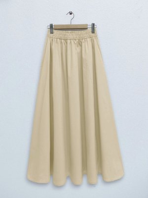 Sarı Beli Lastikli Çift Cepli Poplin Kloş Etek