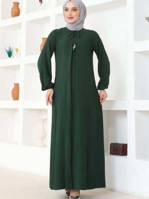 Zümrüt Yeşili A Pile Viskon Elbise