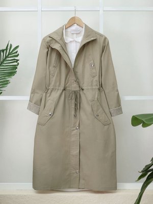 Vizon Tünel Bağcıklı Üst Cep Detaylı Astarsız Yıkamalı Organik Koton Trenckot