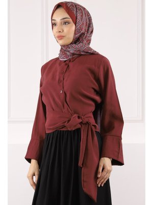Bordo Bel Bağlamalı Modal Gömlek Bordo Bel Bağlamalı Modal Gömlek