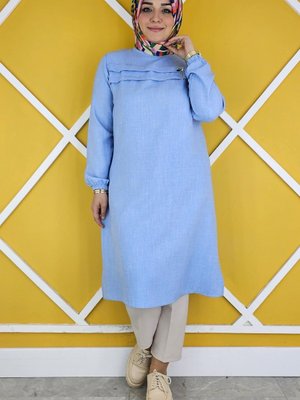 Buz Mavi Aller Kesim Broş Detaylı Tunik Buz Mavi Aller Kesim Broş Detaylı Tunik