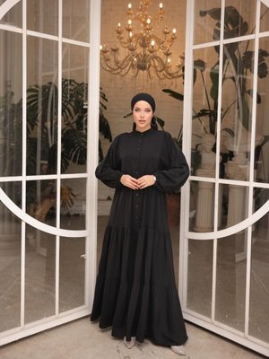 Siyah Ankanoor Yarasa Kol Elbise Siyah Ankanoor Yarasa Kol Elbise