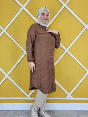 Kahverengi Arma Ve Taş Detaylı Keten Gömlek