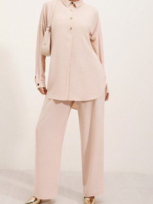 Bej Patı Çıtçıtlı Polo Yaka Ayrobin İkili Takım