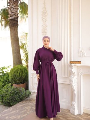 Mürdüm Ankanoor Yandan Kaplama Düğmeli Elbise Mürdüm Ankanoor Yandan Kaplama Düğmeli Elbise