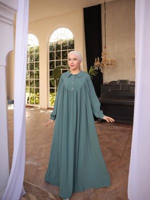 Mint Ankanoor Yaka Düğmeli Gömlek Elbise