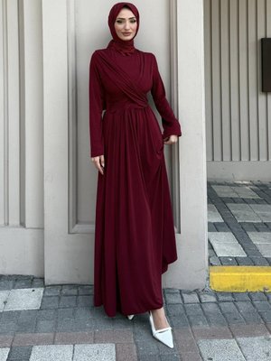 Bordo Linda Taşlı Abiye Elbise Bordo Linda Taşlı Abiye Elbise