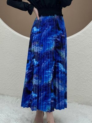 Saks Uzun Dijital Baskılı Pliseli Etek