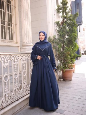 Lacivert Ankanoor V Robalı Biyeli Belmando Elbise