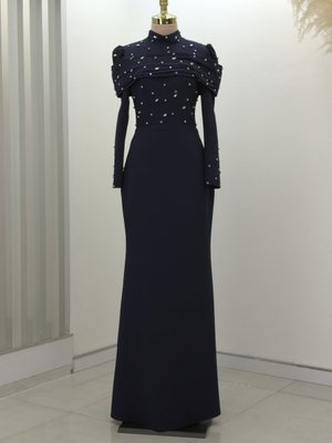 Lacivert Aden Abiye Elbise