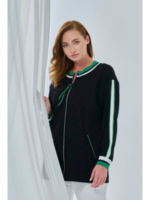 Yeşil Büyük Beden Fermuar Ve Yaka Şerit Detaylı Ceket Yeşil Büyük Beden Fermuar Ve Yaka Şerit Detaylı Ceket