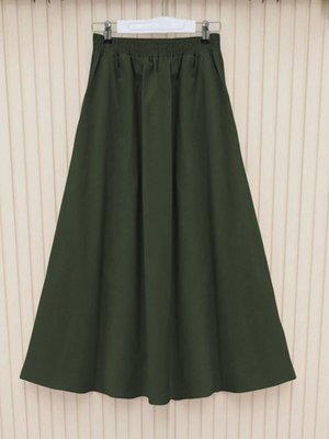 Haki Uzun Beli Lastikli Çift Cepli Gabardin Etek