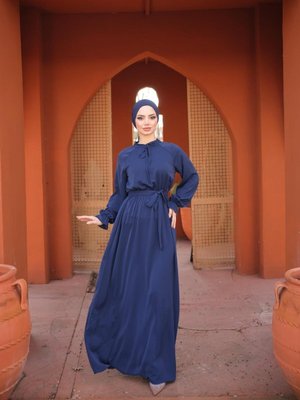 Lacivert Ankanoor Reglan Kol Bel Lastikli Elbise Lacivert Ankanoor Reglan Kol Bel Lastikli Elbise